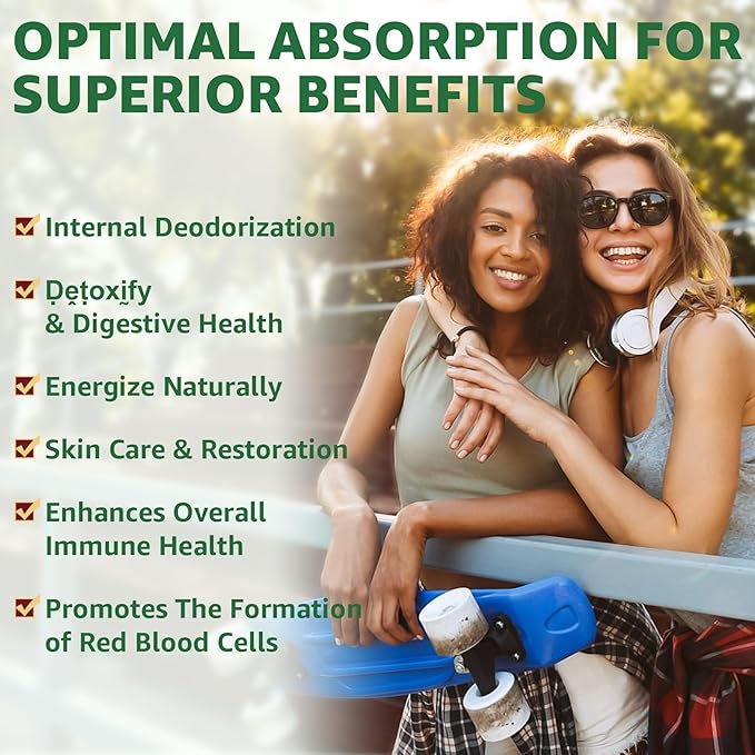 Organic Chlorophyll Liquid Drops Liposomal for Women & Men, 6-in-1 Greens Superfood Vegan Chlorophyll w/Spirulina, Wheat Grass, Vitamin C B12 A for Internal Deodorant*, Energy,Digestive,2Packs/4 Fl Oz