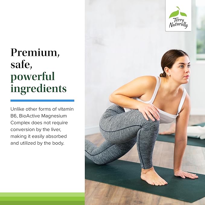 Terry Naturally BioActive Magnesium Complex - Bone & Heart Health Support - Supplement with Vitamin B6, Zinc & Magnesium - Pyridoxal-5-Phosphate Vegan Capsule Supplement - 60 Capsules