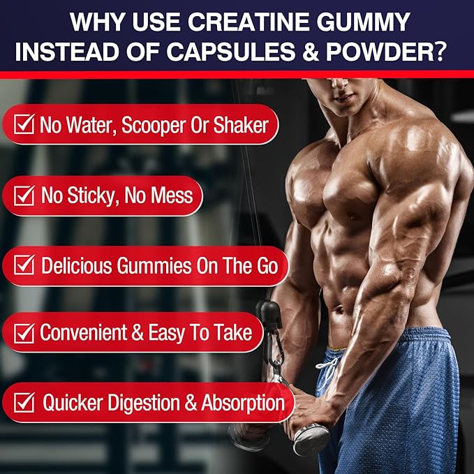 Creatine Monohydrate Gummies for Women & Men, Taurine & B6, Chewable Creatina Pre Workout Gummies for Max Strength & Muscle Growth, Energy, Endurance, Creatine for Men & Women - 2 Packs