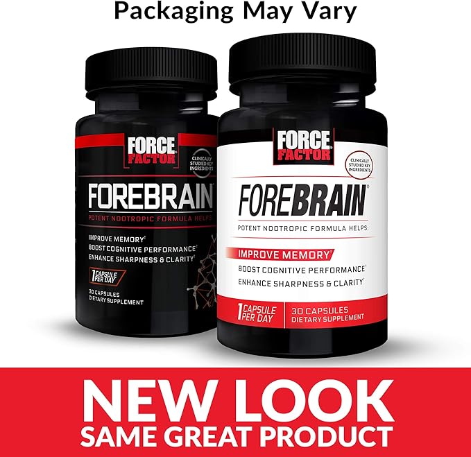 FORCE FACTOR Forebrain, 2-Pack, Nootropic Brain Supplement to Improve Memory, Boost Focus, Increase Mental Energy, and Support Brain Health with Caffeine, Bacopa, and Huperzine A, 60 Capsules