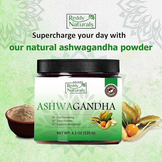 Reddy Naturals Aryana Pure Organic Ashwagandha Powder - High-Potency Root Extract with 10% Withanolides - Natural Orange Flavor for Stress & Energy Support - 4.2 OZ (120g)