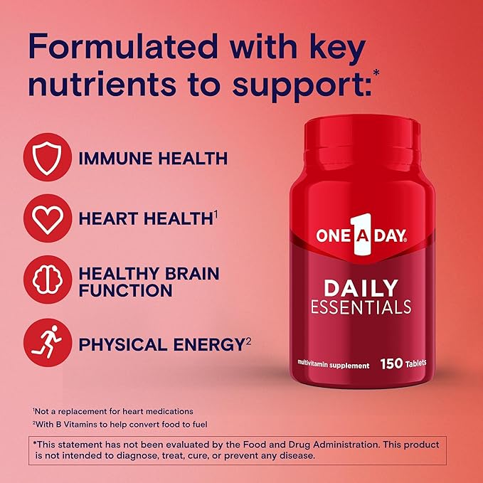 One A Day Daily Essentials, Multivitamin for Women & Men, Supports Healthy Brain and Muscle Function and Immune Health, Adult Multivitamin with Vitamin D, E and Vitamin B12, 150 Count
