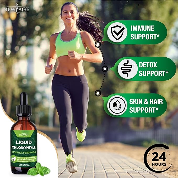 NEW AGE Chlorophyll Liquid Drops - Natural Concentrate – Energy Booster, Digestion and Immune System Supports, Internal Deodorant, Liver Function - (2 Fl Oz (Pack of 4))
