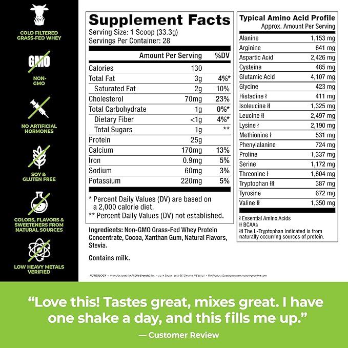 Nutrology Greens & Fruits Powder-Naturally Sourced Superfood, Vanilla Cinnamon (30 Servings) Grass Fed Whey Protein Powder, Creamy Chocolate Flavor (28 Servings)