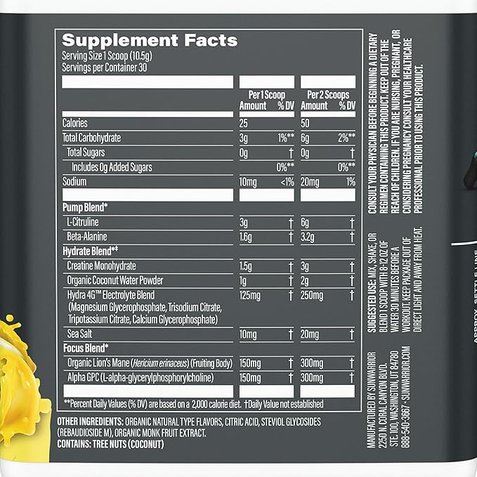 Sunwarrior Pre Workout Powder Energy Drink Non-Stim & Caffeine Free | Vegan Plant-Based Supplement | Pump Hydrate Focus Endurance & Strength Builder | Yuzu Mango Flavored 30 Serving Active Preworkout