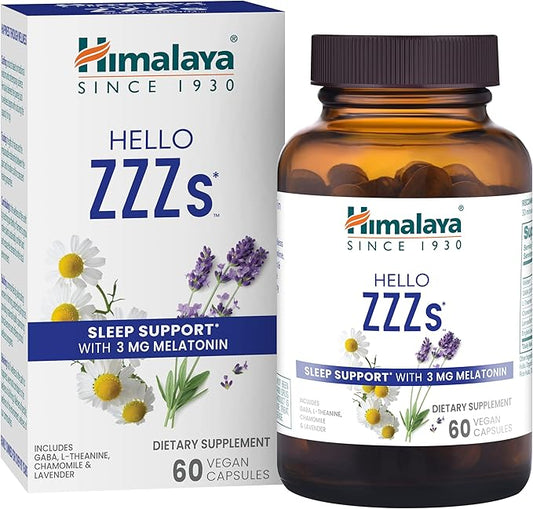 Himalaya Hello ZZZs with GABA, L-Theanine and Melatonin 3mg for Sleep Support and Occasional Sleeplessness, 60 Capsules, 2 Month Supply