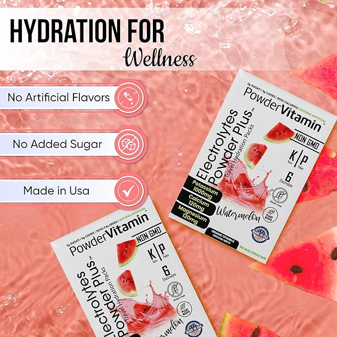 Electrolytes Powder Plus, Keto, Watermelon, Sugar Free, Pink Himalayan Salt, 1000mg Potassium, 120mg Calcium, 120mg Magnesium, Non-GMO, Zero Calories, (16 Hydration Packets)