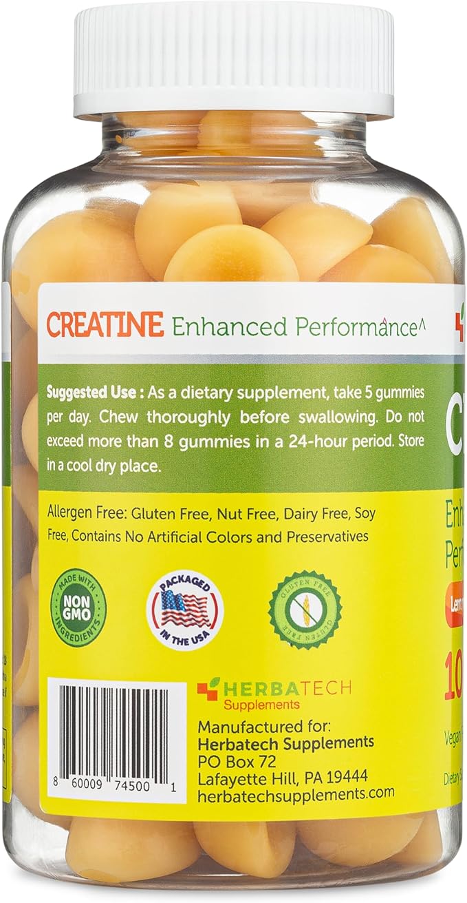 Creatine Monohydrate Gummies for Men and Women (100 Count, Large Bottle Size, 5,000 mg) Natural Chew Bulk Size Made in The USA