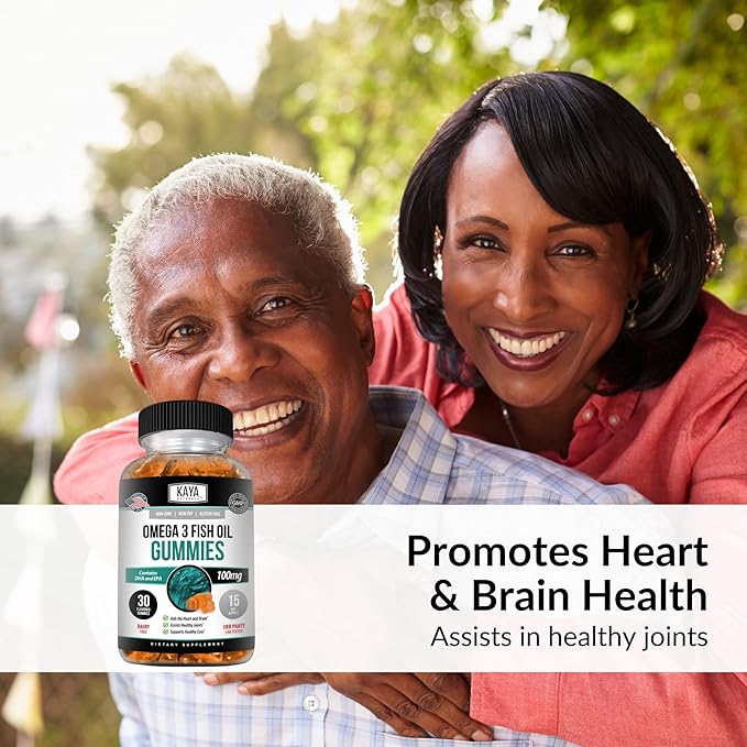 Kaya Naturals Omega 3 Fish Oil Gummies -Fish Oil Supplement with EPA & DHA Fatty Acids - Helps Support Brain, Eye, Heart Health & Immune Support - Non-GMO - 30 Count