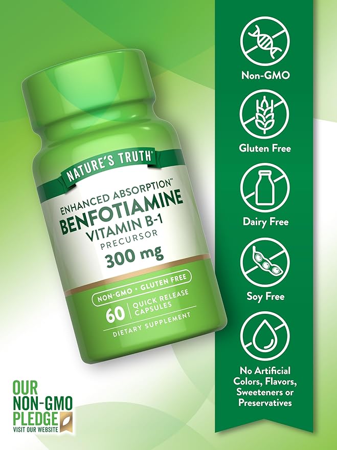 Nature's Truth Benfotiamine | 300mg | 60 Count | Non-GMO and Gluten Free Supplement | Vitamin B1 Precursor