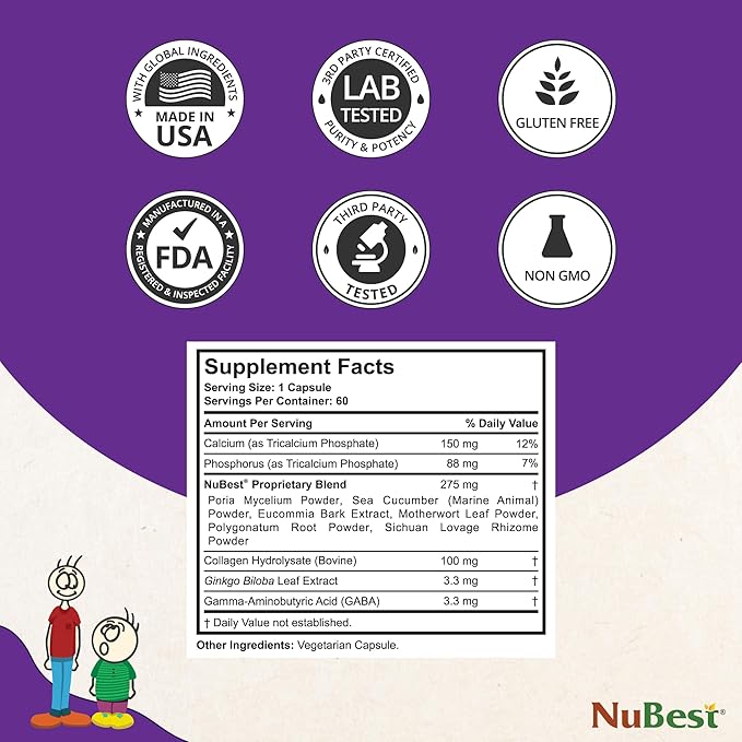 NuBest Tall - Calcium Supplement - Magnesium Supplement for Bones, Teeth - Support Bone Strength, Enhanced Immunity for Ages 5+ with Vitamin D3, Vitamin K2 and Blended Herbs - 60 Capsules