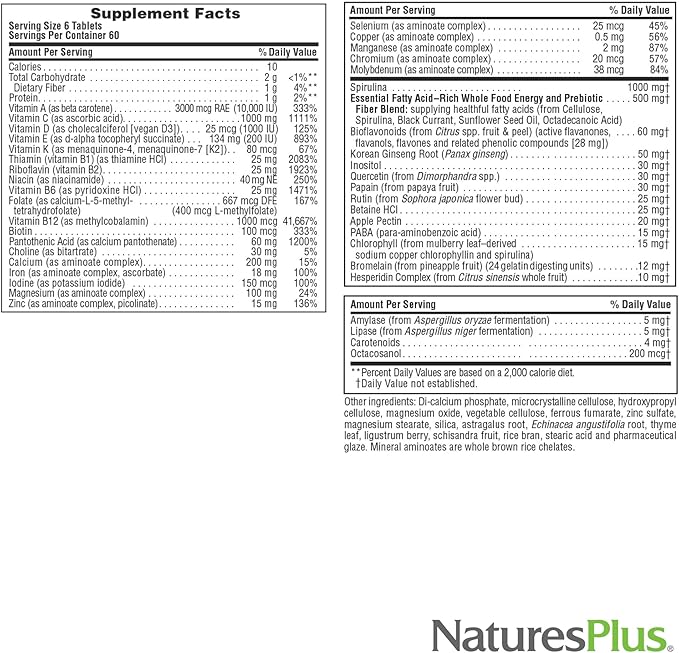 NaturesPlus Source of Life - 360 Mini-Tabs - Multivitamin & Mineral Supplement - Supports Natural Energy & Overall Well-Being - Gluten Free, Vegetarian - 60 Servings