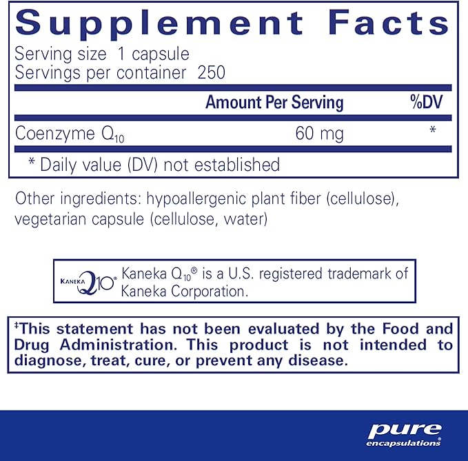 Pure Encapsulations CoQ10 60 mg | Coenzyme Q10 Supplement for Energy, Antioxidants, Brain and Cellular Health, Cognition, and Cardiovascular Support* | 250 Capsules
