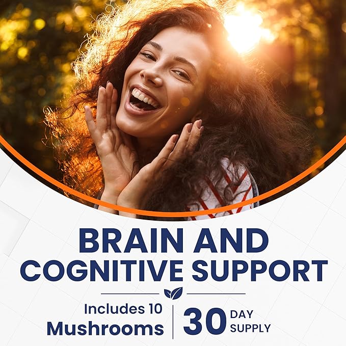 Mushroom Supplement Capsules - 10x Mushroom Complex with Lions Mane Cordyceps Shiitake Reishi Mushrooms Supplements - All Natural Herbal Vitamins Extract Pills for Focus Energy and Brain 90 Capsules