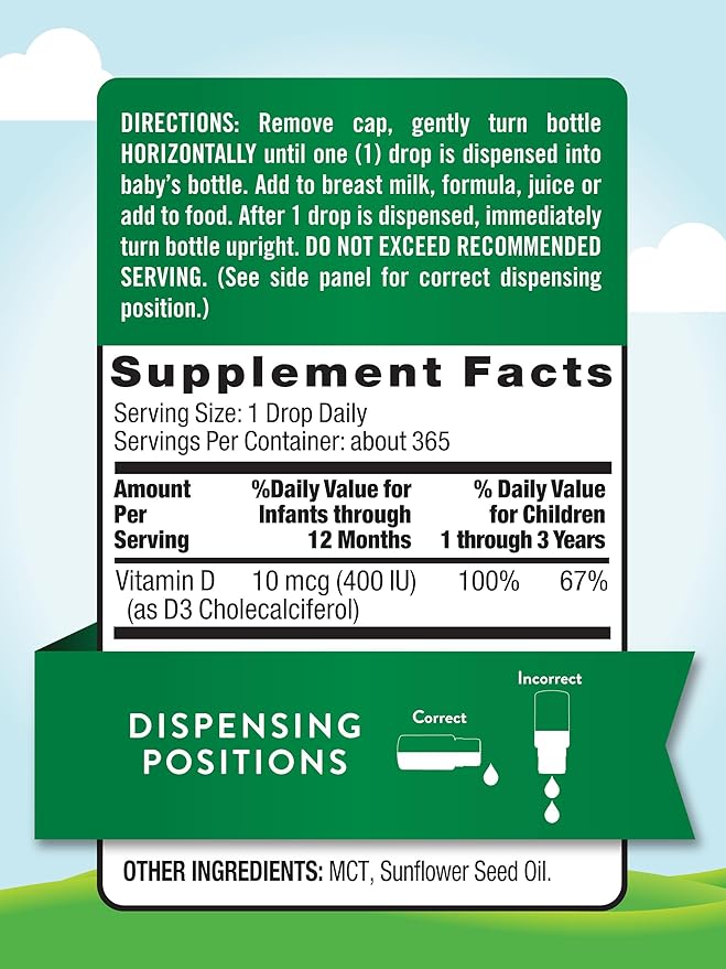 Nature's Truth Vitamin D Drops for Infants | 400 IU | 9.2 mL | D3 for Kids | Vegetarian, Non-GMO & Gluten Free Supplement