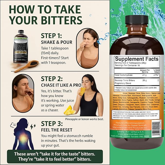 Soursop Regular Immune Support Living Bitters 16 oz w/Alkalazined Spring Water