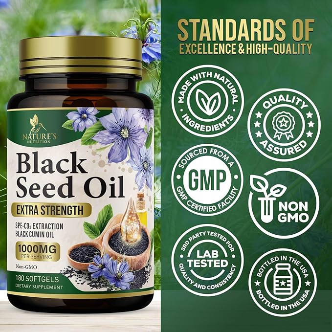 Black Seed Oil Softgels 1000mg - Premium Nigella Sativa Blackseed, Pure Natural Black Cumin Seed Oil & Antioxidant for Skin & Immune Support - Non GMO, Bottled in USA Supplement - 180 Softgels