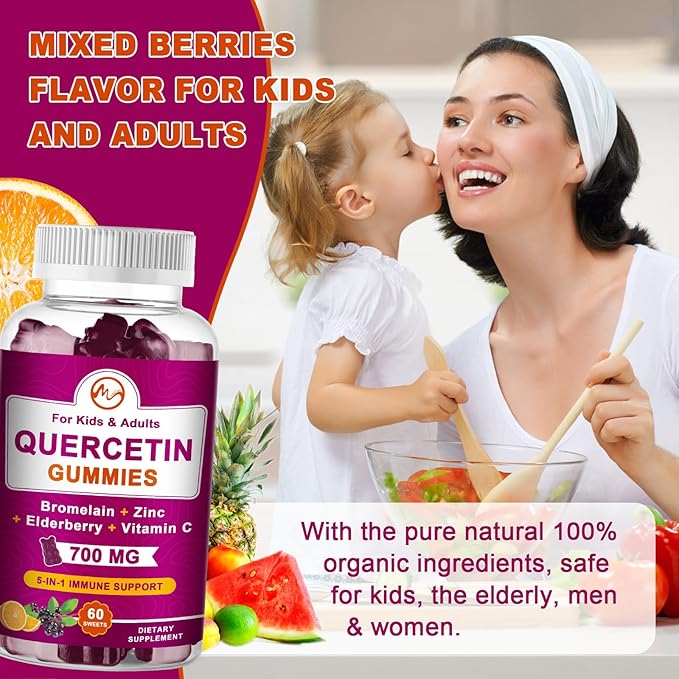 (2 Pack) Quercetin Gummies with Bromelain, Elderberry, Zinc and Vitamin C - Chewable Quercetin 700mg Supplement for Immunity, Allergy, Aging Support - Vegan Gummies for Adult & Kid