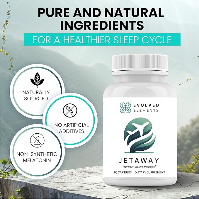 JetAway – Natural Sleep Support Supplement with Bio-Fermented Melatonin – Jet Lag Support – Allergen-Free, No Jet Lag (60 Capsules)
