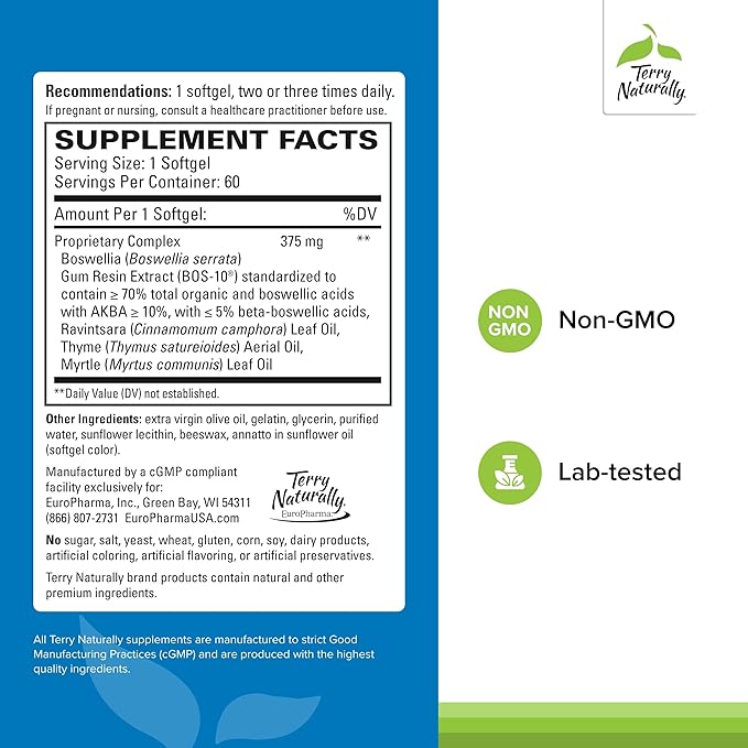 Terry Naturally BosMed Respiratory Support Supplement - Herbal and Healthy Supplement for Lung Support and Clear Bronchial Passages - 60 Softgels