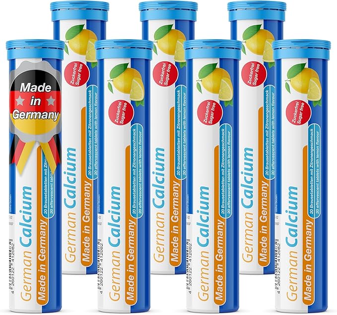 German Calcium 140 Drink Effervescent Tablets - Lemon Lime Flavour - 500 mg Calcium, Sugarfree, Vegan- T&D Pharma – Made in Germany