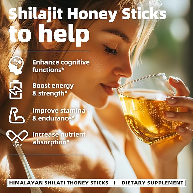 Shilajit Honey Sticks- 30 Sticks Himalayan Shilajit Honey Sticks Organic Honey & Saffron for Energy,Strength & Cognitive Support for Men & Women