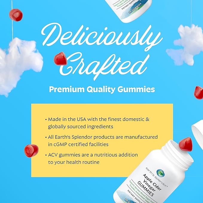 Earth's Splendor Apple Cider Vinegar Gummies - 30 Count - Vegan, Non-GMO, Gluten-Free - Supports Digestive Health, Detox, Immune System & Natural Energy - Delicious Fruity Flavor