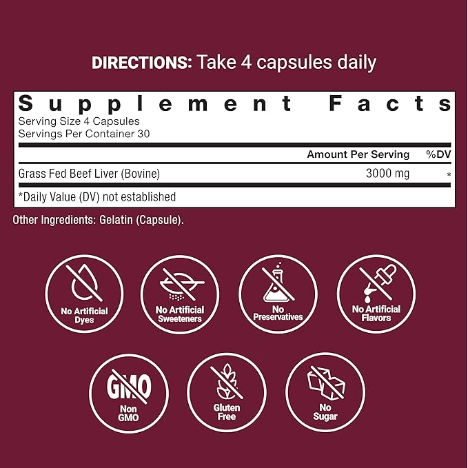FORCE FACTOR Primal Origins Beef Liver Capsules, Grass Fed Beef Organ Supplement, Pasture-Raised, Hormone & Antibiotic Free, Non-GMO, 120 Capsules