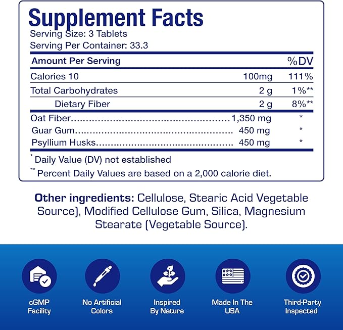 Soluble and Insoluble Fiber Supplement Pills - Clinical Formula Psyllium Husk Fiber Pills for Women & Men with Oat Fiber for Regularity Constipation & Colon Cleanse Support - Vegan & Gluten Free