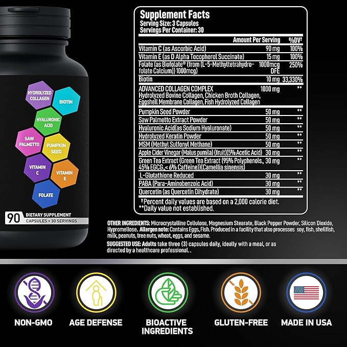 Liquid Melatonin 3mg and Age Defense Beauty Collagen Matrix with Biotin, Keratin Beauty and Wellness Bundle