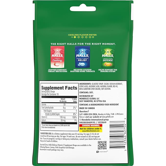 HALLS Defense Assorted Citrus Vitamin C Drops, Dietary Supplement Drops, 30 Drops