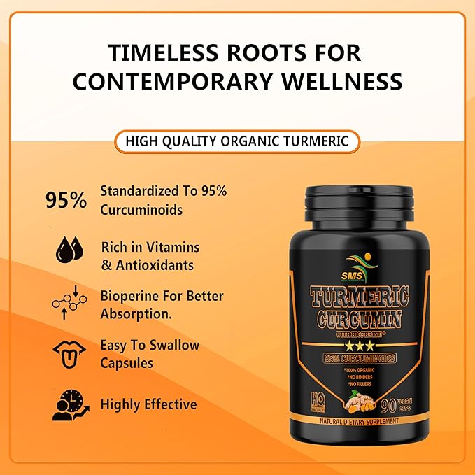 Turmeric Curcumin with Black Pepper 1,500mg | 90 Veggie Capsules | Dietary Supplement with 95% Standardized Curcuminoids & Bioperine for Potency & Absorption | Non-GMO, Gluten Free