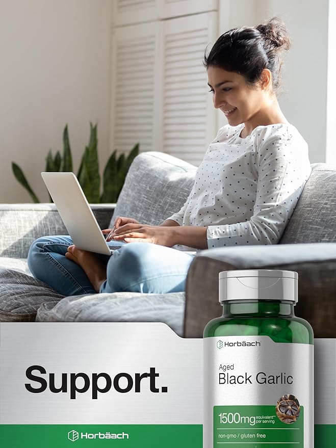 Horbäach Aged Garlic Extract Capsules 1500mg | 60 Count | Fermented Supplement | Non-GMO, Gluten Free