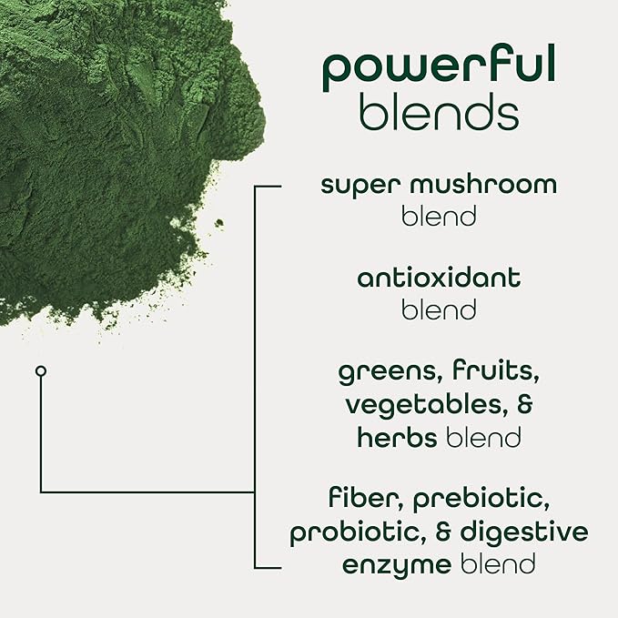 Organic Super Greens Powder, 70+ Superfoods, 0 Sugar, 3G Fiber, Spirulina, Chlorella, Antioxidants, Prebiotics/Probiotics, Digestive Enzymes, Mixed Berry, 30 Servings