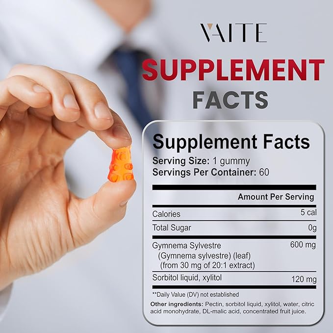 VAITE Gymnema Sylvestre Supplements 600mg – 20:1 Leaf Extract Gummies, Non-GMO, Gluten-Free, Vegan-Friendly, Made with Plant-Based Ingredients, with Antioxidant Properties, 60 Chewable Gummies