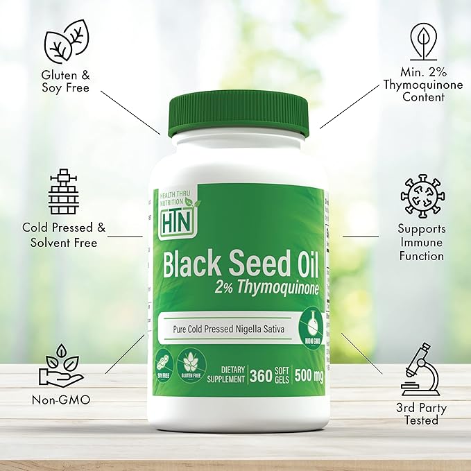 Health Thru Nutrition Black Seed Oil 500mg (Pack of 3X 360 Softgels) | High Potency 2% Thymoquinone | 3rd Party Tested | Pure Cold Pressed | Organically Gown | Non-GMO, Gluten Free, Soy Free
