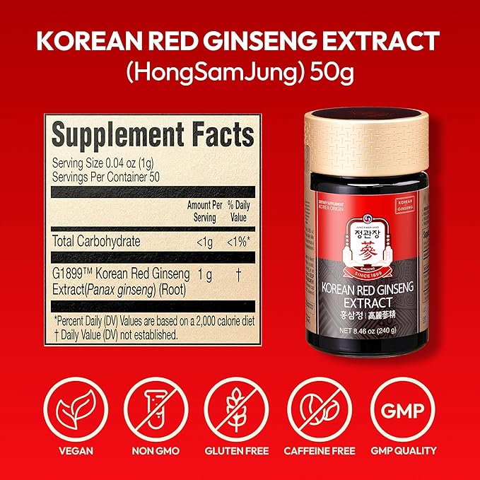 Renewed Korean Red Ginseng Extract Paste (HongSam Jung) - Panax Ginseng Adaptogen Supplements - Energy Boost & Immune Support, Caffeine Free & Gluten Free (240g, 8.47 oz)