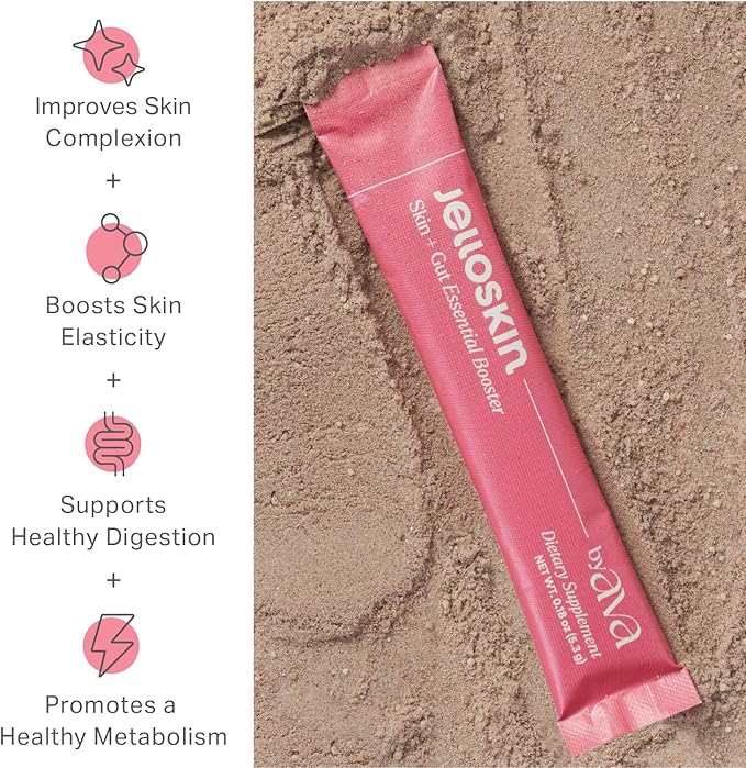 Jelloskin Skin + Gut Essential Prebiotic Booster Powder | L-Glutamine 1500mg, Vitamin C, Zinc, Niacinamide | 30 Servings | Glowing Skin, Gut Health Support | Antioxidants Camu Camu & Spirulina