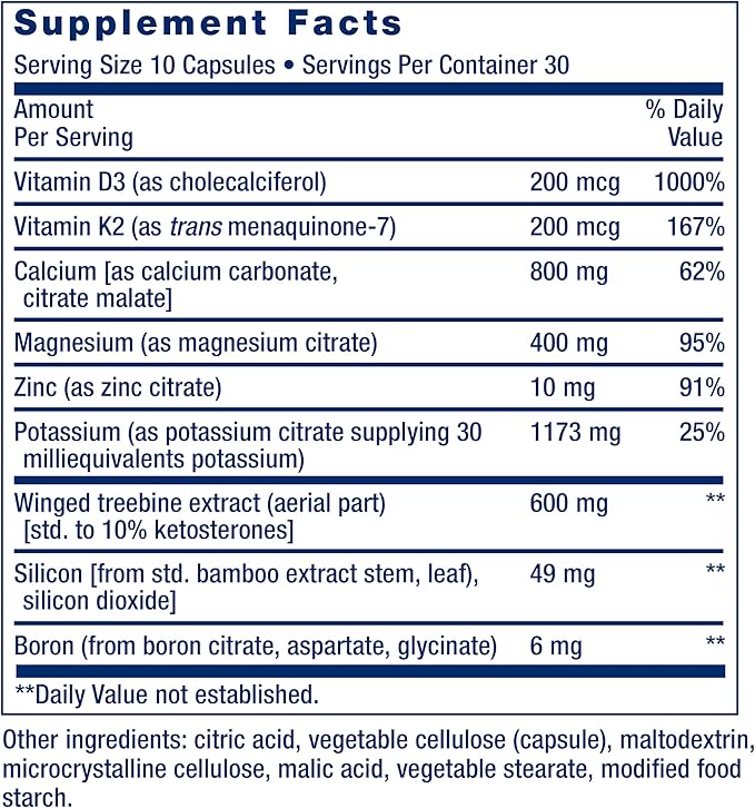 Life Extension Dr. Strum's Intensive Bone Formula, Cissus quadrangularis, Calcium, Vitamin D3, K2, Magnesium, zinc, Potassium, Boron, Bone Health Support Formula, Gluten Free, Non-GMO, 300 Capsules