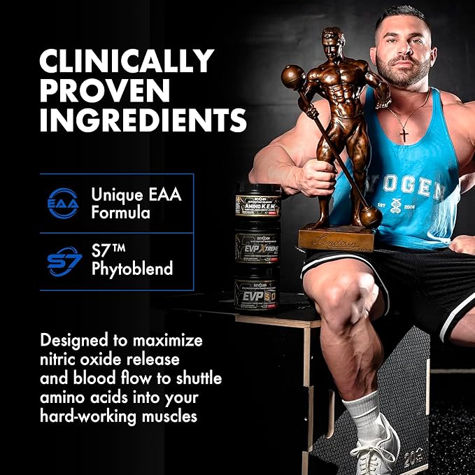 Evogen Amino K.E.M. - EAA & BCAA Powder Pump Volumizer | BCAAs Amino Acids Supplement for Blood Flow, Muscle Growth, & Hydration | Victory Punch | 30 Servings