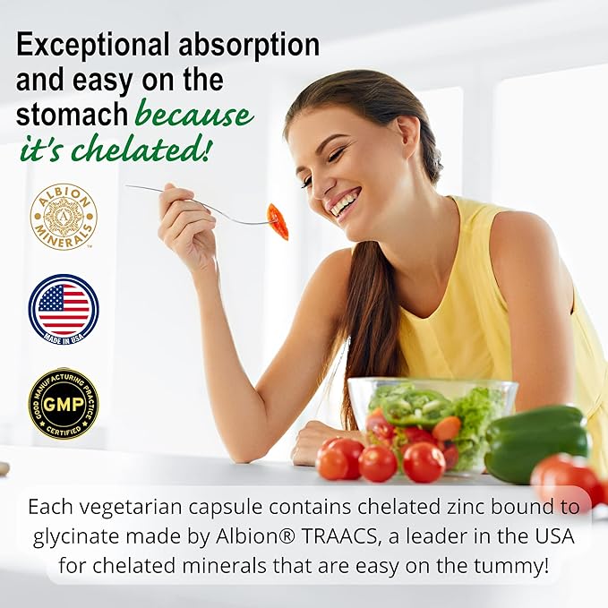 Suzy Cohen Chelated Zinc Supplements - 60 Capsules Gentle on The Stomach - Zinc is for Healthy Cell Growth and DNA Formation - Supports Healthy Immune Function and Skin Health