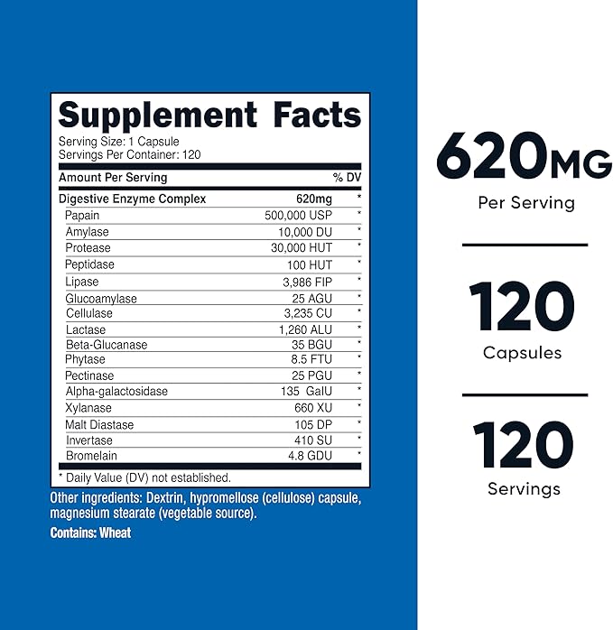 Nutricost Digestive Enzymes 620mg, 120 Capsules - Complete Digestive Enzyme Supplement