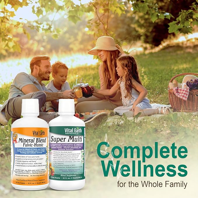Vital Earth Minerals Detox & Wellness Support – Fulvic Humic Mineral Blend with 70+ Trace Minerals + Super Multi, Liquid Multivitamins, MTHFR Support, 32 Oz Ea