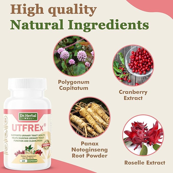 UTFREX Clinically Proven Urinary Tract UTI Health Supplement Natural Support Cleanse Flush Protect (No Probiotics & D-Mannose) – 60 Capsules