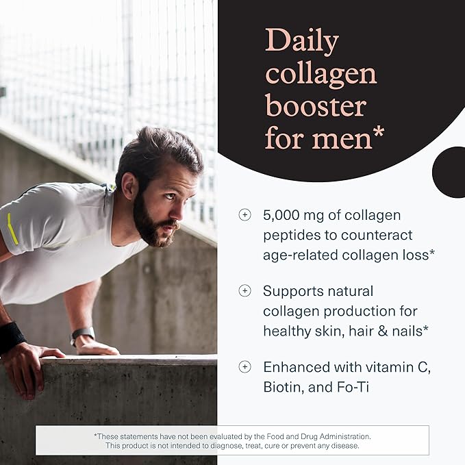 Youtheory Men's Collagen - 5,000 mg Collagen - Daily Supplement for Men - for Hair & Skin Support* - Gluten, Soy & Dairy Free - 290 Tablets