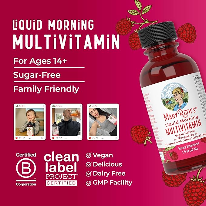 MaryRuth's Liquid Morning Multivitamin Travel Pack | Mens & Womens Multivitamin| Vitamin A C D E B6 B12 Biotin Zinc | Beauty | Immunity | Vegan | Non-GMO | Gluten Free | 1 oz | 16 Servings