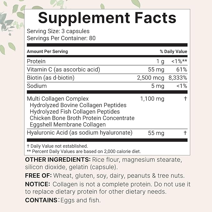 Micro Ingredients Multi Collagen Pills for Women & Men, 240 Capsules | Type I, II, III, V, X - Hydrolyzed Collagen Peptides with Biotin, Hyaluronic Acid & Vitamin C | Hair, Skin, Nail & Joint Support