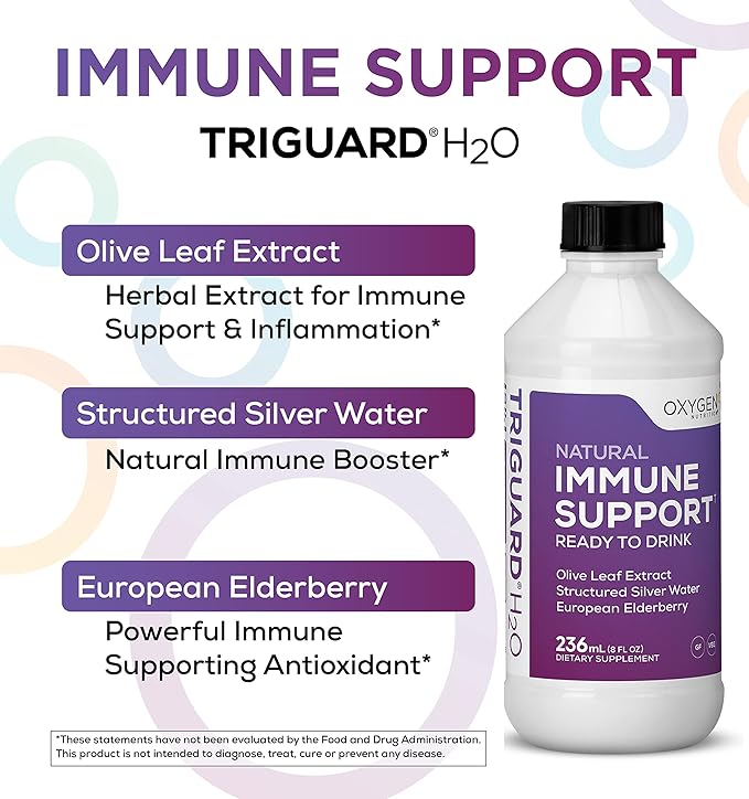 Triguard Plus Colloidal Silver Water, Sambucus Elderberry Extract & Olive Leaf Extract, 3-in-1 Liquid Immune Support Ready to Drink | Powerful Immune System Booster | Great Taste - 8oz, Made in USA