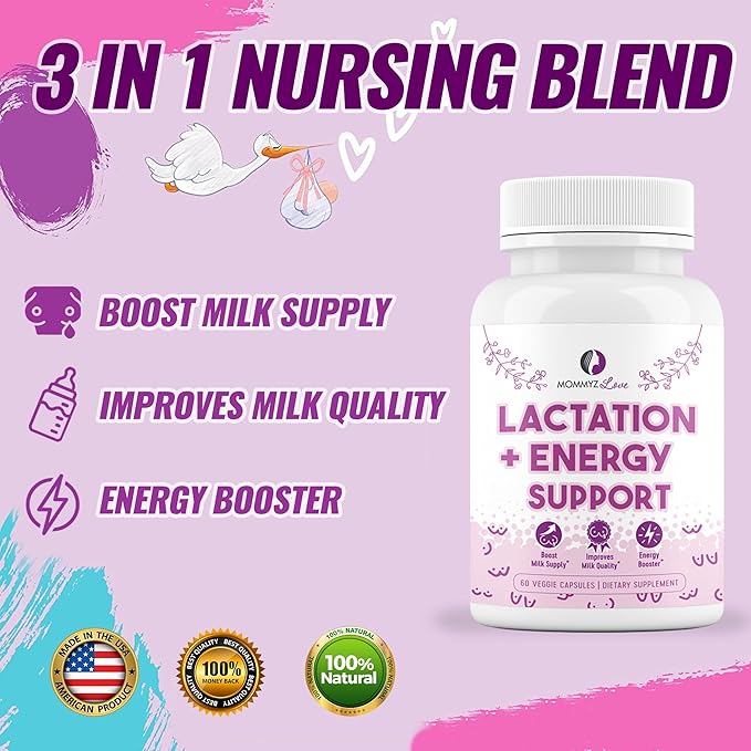 Mommyz Love Lactation Supplement with Organic Post Natal Vitamins for Breast Milk Supply Increase and Energy Boost for Postpartum Recovery - 60 Caps