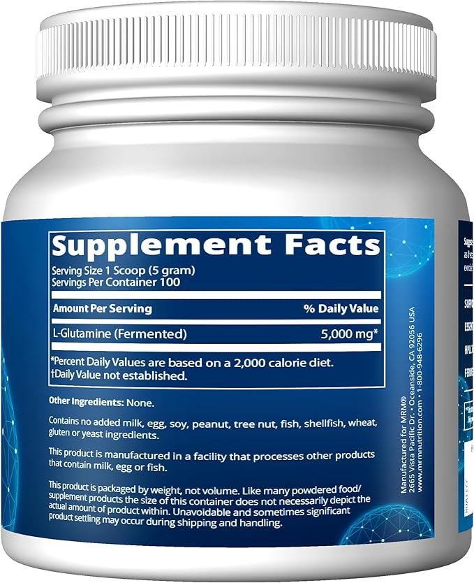 MRM Nutrition L-Glutamine | 5000mg | Recovery | Amino Acid | Muscle Support | Immune + Gut Health | Fermented | 100 Servings